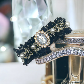 Tweed Rhinestone and Pearl Bow- Dog Hair Barrette