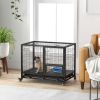 PawHut Heavy Duty Metal Dog Kennel with Bowl Holder Wheels and Removable Tray for Medium to Large Dogs Secure Black
