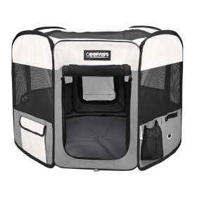 GOOPAWS Soft-Sided Dog & Cat Playpen (Color: Light Grey, size: 45"L X 45"W X 24"H)