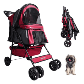 GOOPAWS 4 Wheel Dog Stroller, 36-in (Color: Maroon, size: 31"L X 19.6"W X 35.5"Th)