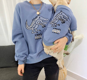 Dinosaur Love - Matching Pet and Owner Clothing Set (Color: Blue, size: large)