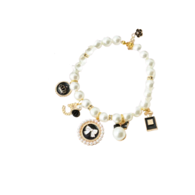 Pearls and Bow Charm Dog Necklace (Color: Black, size: S)